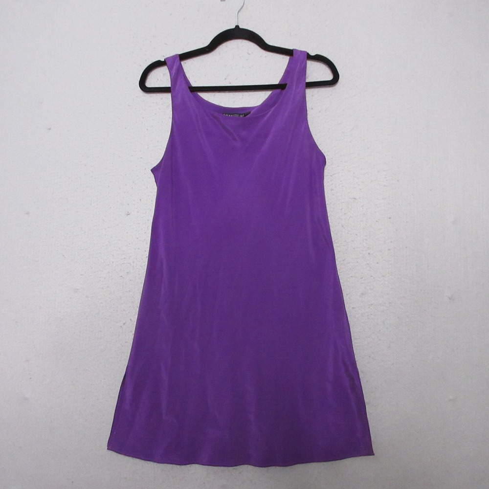Lafayette 148 Dress 10 Purple Silk Sleeveless Shift Minimalist Mini Quiet Luxury